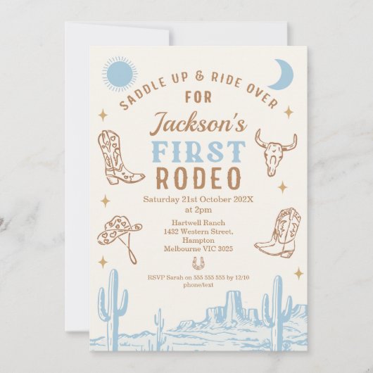  Blue Cowboy eerste Rodeo 1e verjaardag Kaart (Voorkant)