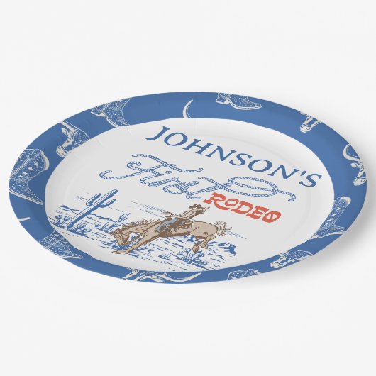  Blue Cowboy eerste Rodeo 1e verjaardag Papieren Bordje (Gekanteld)