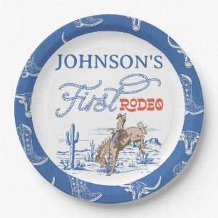  Blue Cowboy eerste Rodeo 1e verjaardag Papieren Bordje