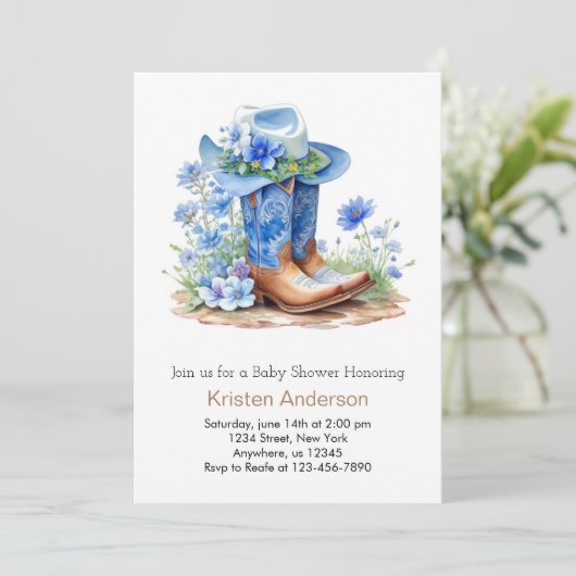 Blue Cowboy laarzen en Pet Baby shower Kaart (Staand voorkant)