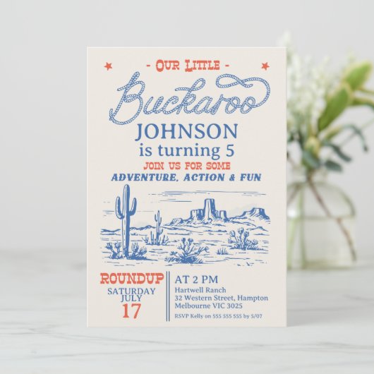  Blue Cowboy Little Buckaroo Verjaardag Kaart (Staand voorkant)