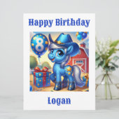 Blue Cowboy Pony 8-jarige Kaart (Staand voorkant)