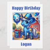 Blue Cowboy Pony 8-jarige Kaart (Voorkant / Achterkant)