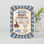 Blue Cowboy Rodeo Birthday Party Invitation Kaart (Staand voorkant)
