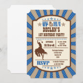 Blue Cowboy Rodeo Birthday Party Invitation Kaart (Voorkant / Achterkant)