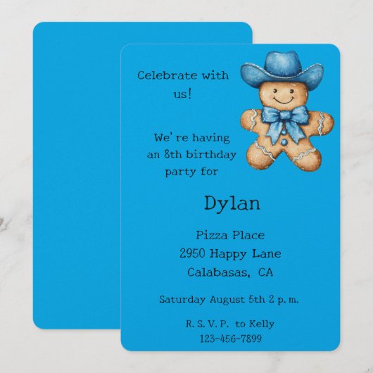 Blue Cowboy Verjaardag Kaart (Voorkant / Achterkant)