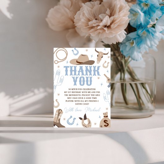 Blue Cowboy Western Thank You Card Kaart
