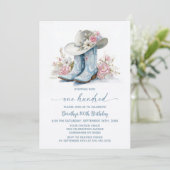 Blue Cowgirl Boots and Hat 100th Birthday Party Kaart (Staand voorkant)