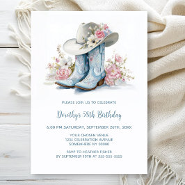 Blue Cowgirl Boots and Hat Birthday Party Kaart