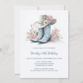 Blue Cowgirl Boots and Hat Birthday Party Kaart (Voorkant)