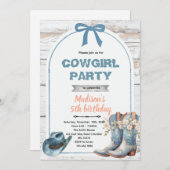 Blue cowgirl party invitation kaart (Voorkant / Achterkant)