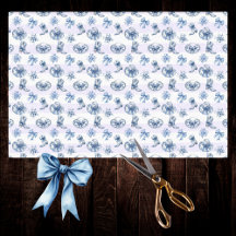 Blue Cowgirl Toile Chinoiserie op Paarse Strepen