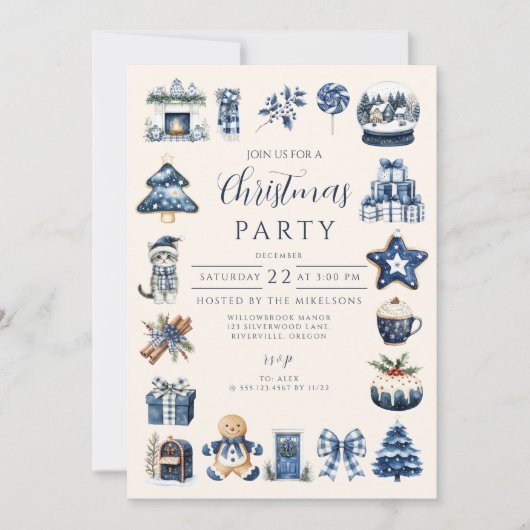 Blue Cozy Christmas Kaart (Voorkant)