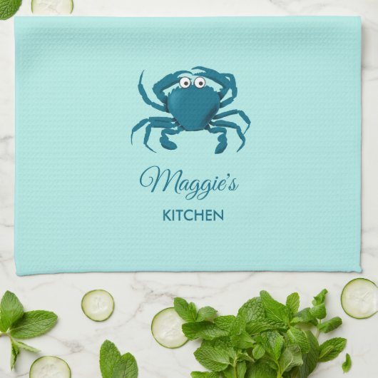 Blue Crab Beach Aqua Kitchen Towel Theedoek (Gevouwen)