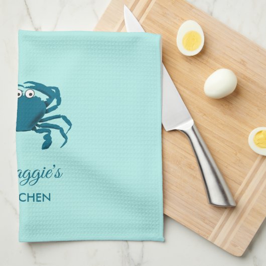 Blue Crab Beach Aqua Kitchen Towel Theedoek (Quarter Fold)