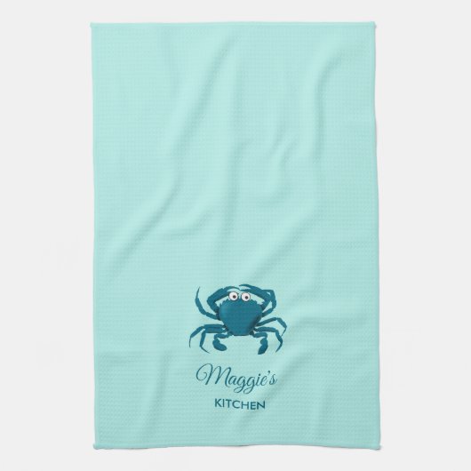 Blue Crab Beach Aqua Kitchen Towel Theedoek (Verticaal)
