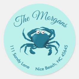 Blue Crab Beach Round Return-adreslabel Ronde Sticker