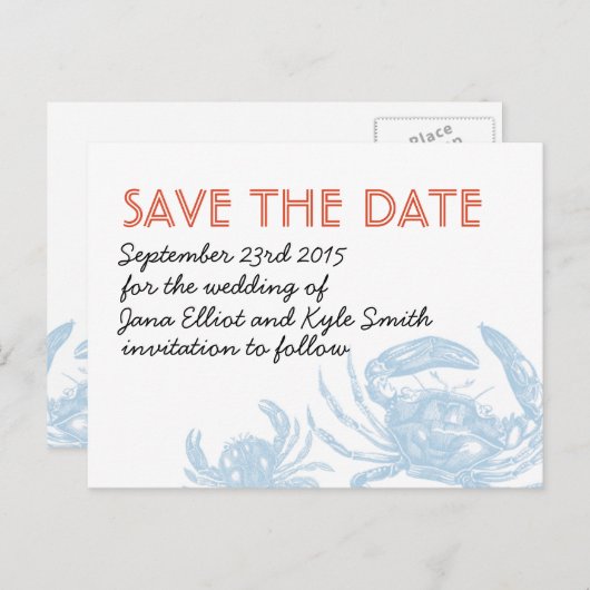 Blue Crab Bewaar de datum Aankondigingskaart (Voorkant / Achterkant)