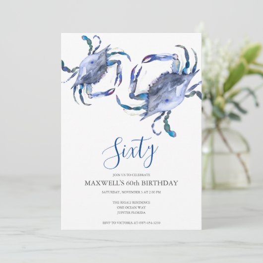 Blue Crab Boil 60e verjaardag uitnodiging | QR-cod (Staand voorkant)