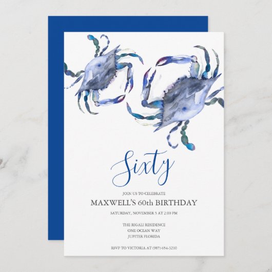 Blue Crab Boil 60e verjaardag uitnodiging | QR-cod (Voorkant / Achterkant)