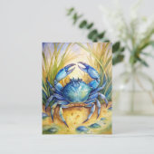 Blue Crab Coastal Beach Ocean Life Painting  Briefkaart (Staand voorkant)