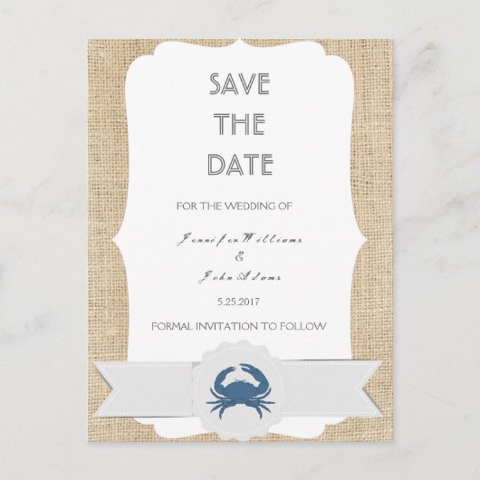 Blue Crab Destination Wedding Sla de datumkaarten  Aankondigingskaart (Voorkant)