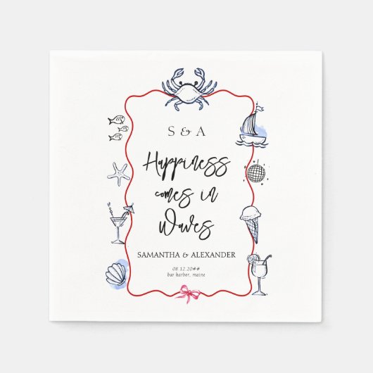 Blue Crab Doodle Beach Coastal Destination Wedding Servet (Voorkant)