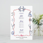Blue Crab Doodle Beach Coastal Wedding Menu (Staand voorkant)