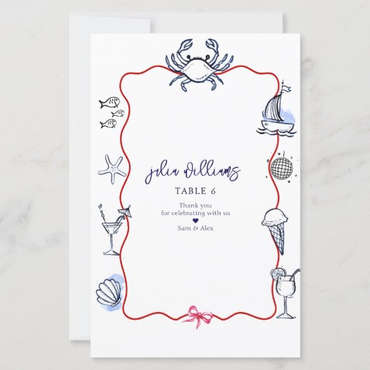 Blue Crab Doodle Beach Coastal Wedding Menu (Achterkant)