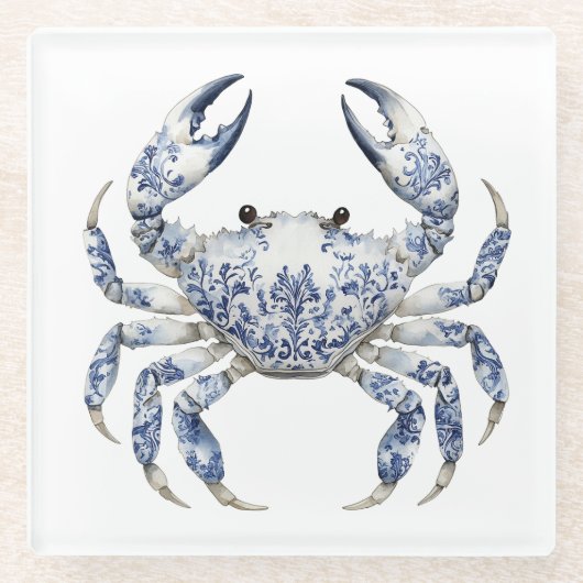 Blue Crab Glass Onderzetter Glazen Onderzetter (Voorkant)