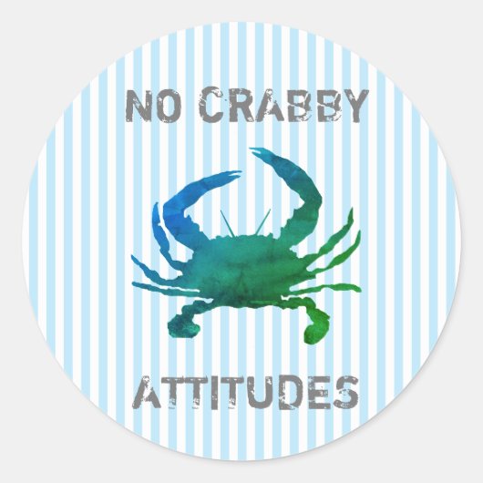 Blue Crab Nautical No Crabby Attitudes Ronde Sticker (Voorkant)