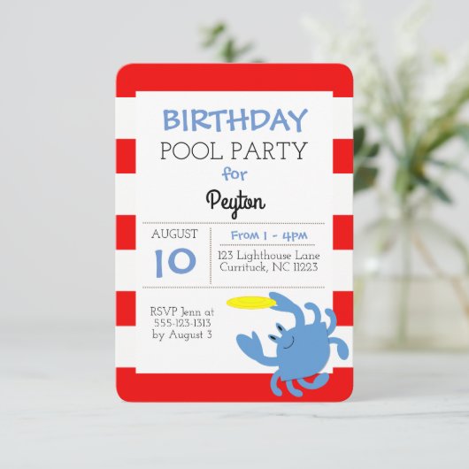Blue Crab Nautical Summer Party Uitnodiging (Staand voorkant)