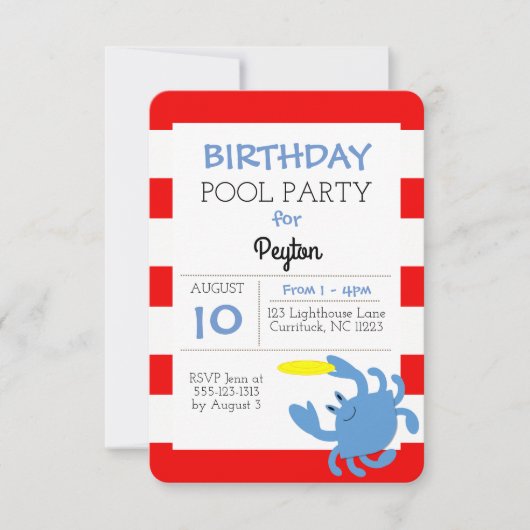 Blue Crab Nautical Summer Party Uitnodiging (Voorkant)