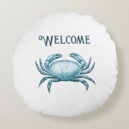  Blue Crab Nautical Wildlife Beach House Rond Kussen