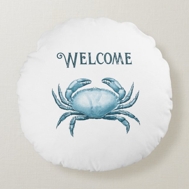  Blue Crab Nautical Wildlife Beach House Rond Kussen (Voorkant)