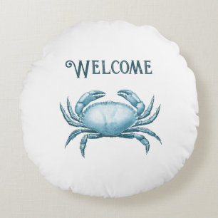  Blue Crab Nautical Wildlife Beach House Rond Kussen