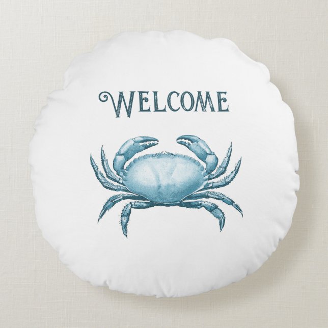  Blue Crab Nautical Wildlife Beach House Rond Kussen (Voorkant)