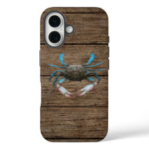 Blue Crab On Wood iPhone 16 Hoesje