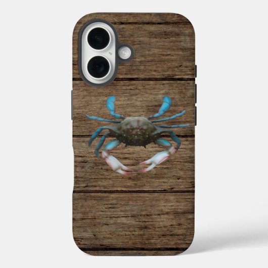 Blue Crab On Wood iPhone 16 Hoesje (Achterkant)