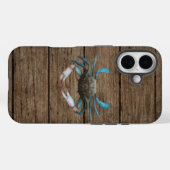 Blue Crab On Wood iPhone 16 Hoesje (Achterkant (horizontaal))