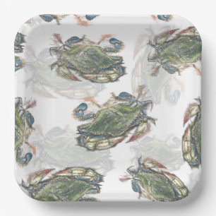 Blue Crab Pattern Papieren Bordje