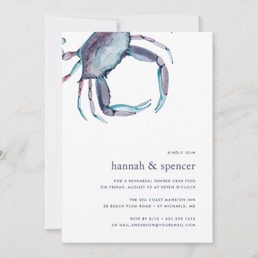 Blue Crab Rehearsal Dinner Invitation Kaart (Voorkant)
