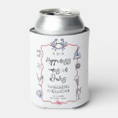 Blue Crab Seafood Doodle Beach Destination Wedding Blikjeskoeler (Blikje Voorkant)