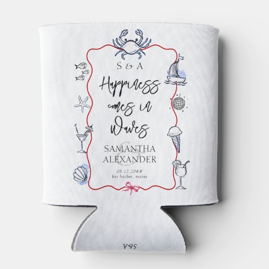 Blue Crab Seafood Doodle Beach Destination Wedding Blikjeskoeler (Achterkant)