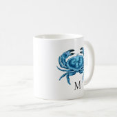 Blue Crab Seaside Monogram Koffiemok (Voorkant rechts)