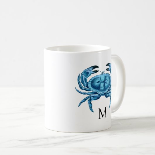 Blue Crab Seaside Monogram Koffiemok (Voorkant rechts)