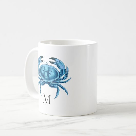 Blue Crab Seaside Monogram Koffiemok (Voorkant links)