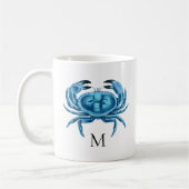 Blue Crab Seaside Monogram Koffiemok (Links)