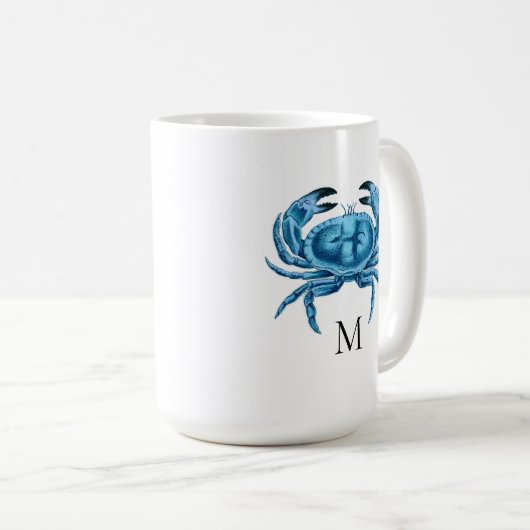Blue Crab Seaside Monogram Koffiemok (Voorkant rechts)