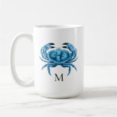 Blue Crab Seaside Monogram Koffiemok (Links)